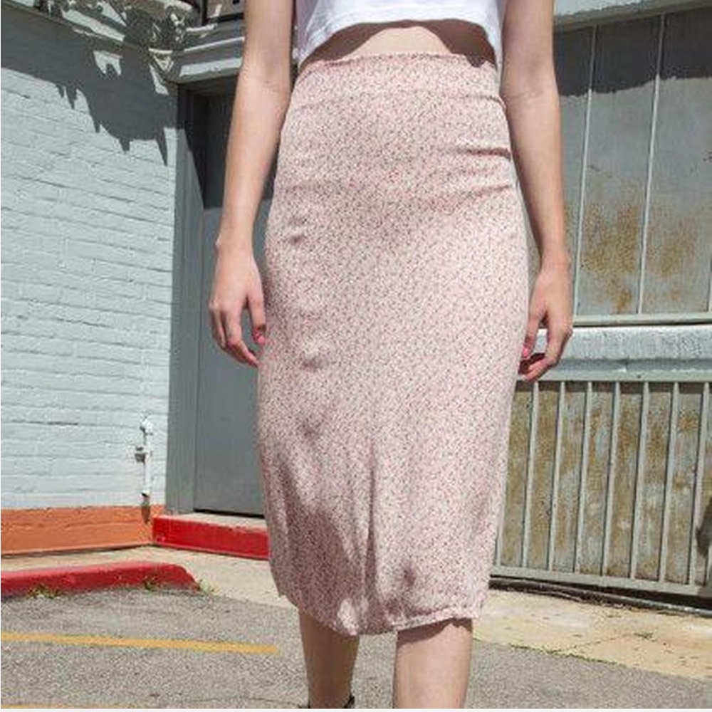 Brandy Melville Pink Floral Phoebe Midi Skirt